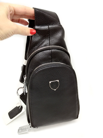 Сумка-рюкзак нагрудная PHILIPP PLEIN Grafit  (кожа натуральная) , Цвет: Черный +ПОДАРОК