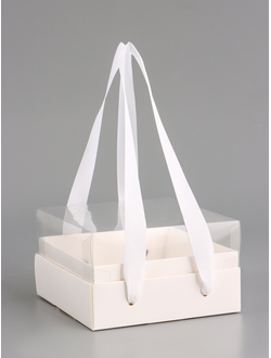 Коробка для бенто-торта, с прозрачной крышкой, белый, 14×14×8 см