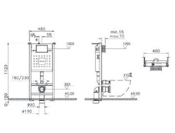 Комплект: подвесного безободкового унитаза VitrA Zentrum (с сиденьем микролифт, инсталляцией и кнопкой Root Square), 9875B003-7201