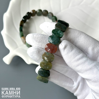 Браслет "Индийский агат" халцедон с яшмой, хлоритом, кварцем овалы в огранке 14х10 мм, цена за штуку