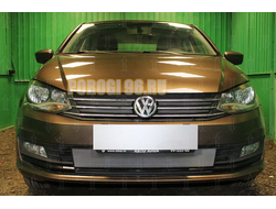 Защита радиатора Volkswagen Polo седан 2015- (2 части) (Allstar, Conceptline, Trendline, Comfortline) chrome низ
