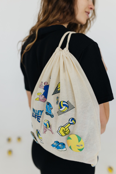 Рюкзак холщовый со стикерами черный