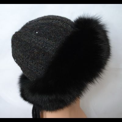 Черная шапка с мехом Vizio Италия 5543