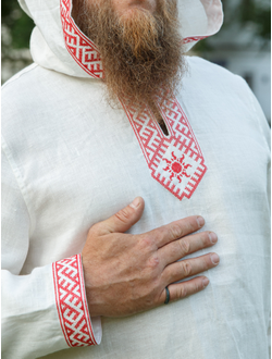 Льняная рубашка с капюшоном "Солнце"