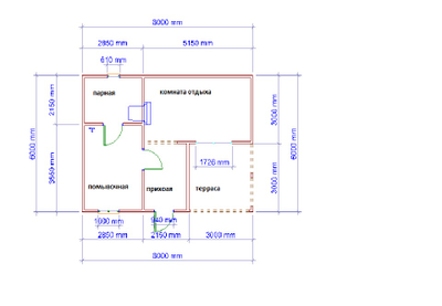 баня из бруса , баня с террасой , каркасная баня, план бани 6х8
