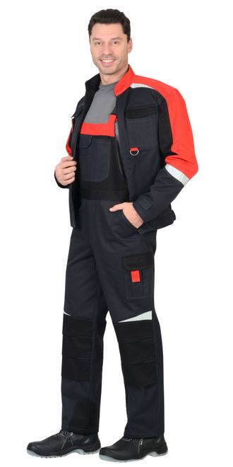 Костюм СИРИУС-ФАВОРИТ-МЕГА куртка, п/к, серый с черным и красным, СОП, 100% х/б, пл. 320 г/кв.м