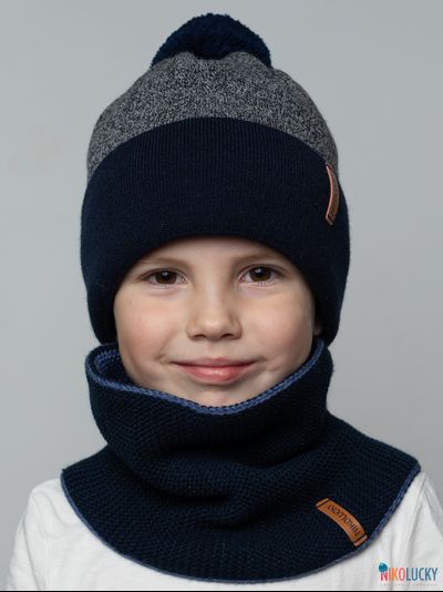 Шапка  22101-02, цвет темно-синий,черный меланж р. 54