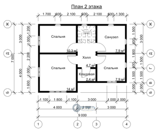 ДЖ-16 ГАБАРИТНЫЕ РАЗМЕРЫ: (7Х9М) 2 ЭТАЖА, ОБЩАЯ ПЛОЩАДЬ: 123,5М²