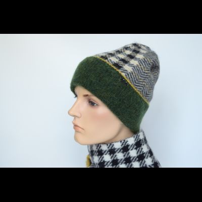 Вязаная шапка в клетку с зеленым отворотом Vizio Италия 8076 CRYO