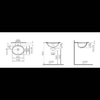 Раковина встраиваемая снизу VitrA Arkitekt, белая, 42 см, 6039B003-0012