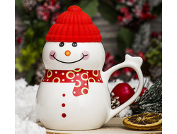 Кружка новогодняя большая Снеговик в шапочке, 500мл (Цвет: Красный, Желтый, Зеленый, Розовый) (копия)