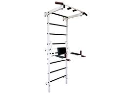 Шведская стенка белая с черными ступенями (несъемный турник, брусья-пресс)