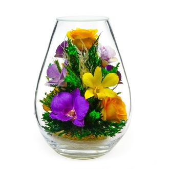 Композиция из роз и орхидей, FMM3 / Цветы в стекле / Подарок к 8 марта