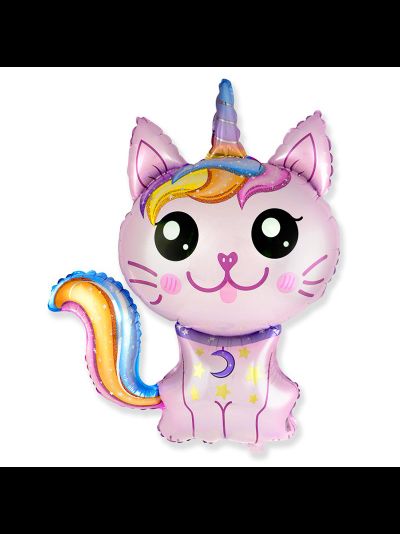 Фольгированный шар с гелием "Котенок-единорог" 88*73 (К)
