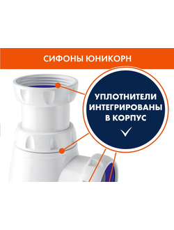 Сифоны Unicorn для умывальника, мойки, тюльпана, ванны, унитаза и комплектующие