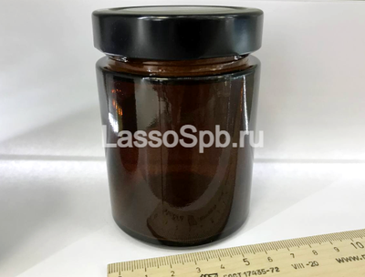 Стеклянная банка Коричневая + крышка металл черная 250 мл