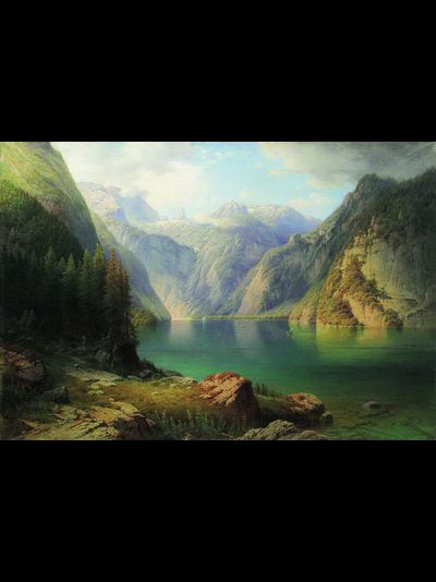 Картина обогреватель, репродукция Арсения Мещерского Горное озеро