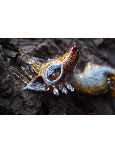 "Пятихвостая кицунэ, разжигающая пламя лисица", фэнтези-брошь в восточном стиле