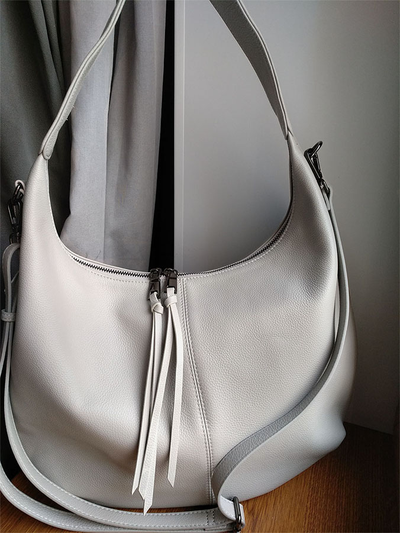 (АРТИКУЛ: 9868/1/5) СУМКА МЕШОК, БОЛЬШАЯ, НАТУРАЛЬНАЯ КОЖА, СВЕТЛО-СЕРАЯ, ЧЕРЕЗ ПЛЕЧО