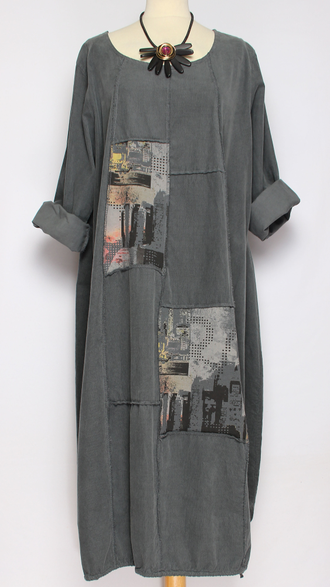 Платье Бохо вельветовое "Город трикотажная спинка" графит до р.56