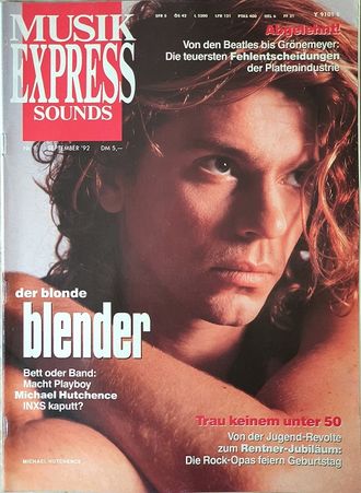 Musikexpress Sounds Magazine September 1992 Hutchence Иностранные музыкальные журналы,Intpressshop