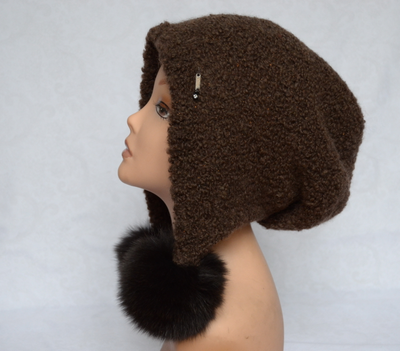 Коричневая шапка ушанка с помпонами Vizio Италия 6762