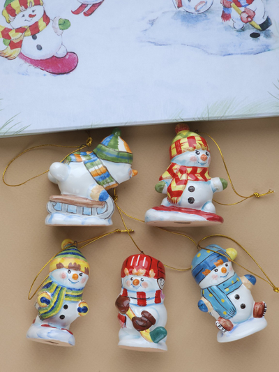 Комплект елочных игрушек "Снеговики-спортсмены"