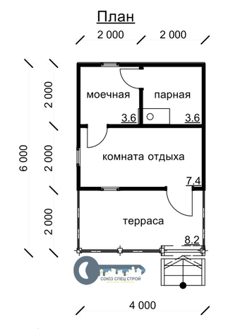 Б-05 ГАБАРИТНЫЕ РАЗМЕРЫ: (6Х4М) 1 ЭТАЖ, ОБЩАЯ ПЛОЩАДЬ: 24М²