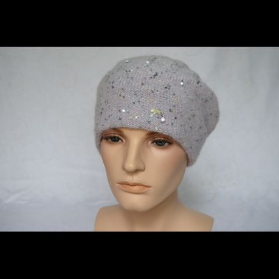 Лиловый вязаный женский берет с пайетками Vizio Италия 6917