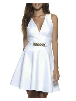 Белое короткое платье А-силуэта с V-вырезом СВ-21668-1