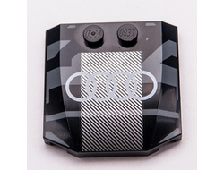 Wedge 4 x 4 x 2/3 Triple Curved with White Audi Logo on Dark Bluish Gray and Silver Stripes Pattern, Black (45677pb158 6472248)