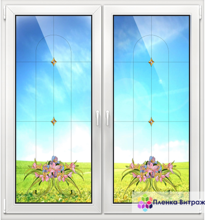 Витражная пленка, витражная пленка самоклеющаяся под заказ,пленочный витраж с цветочным рисунком