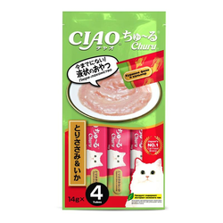 INABA CIAO Churu (Инаба) Крем-лакомство для кошек Куриное филе и кальмар, 14г * 4шт
