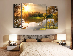 Модульная картина "Лебедь на пруду"