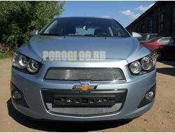 Защита радиатора Chevrolet Aveo 2012- chrome верх