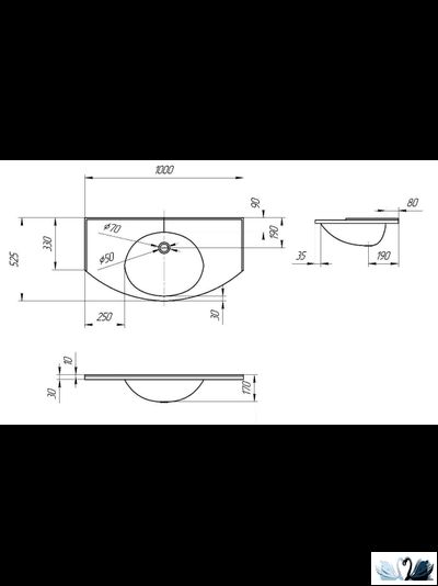 Раковина Эстет Florida 100 х 53 см черного цвета из искусственного мрамора на столешницу