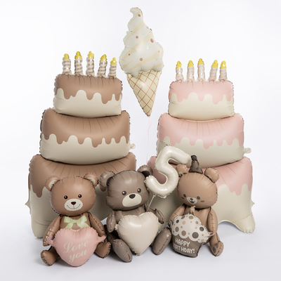 Шар 3D (47''/119 см) Фигура, Торт со свечками, Бежевый, Сатин