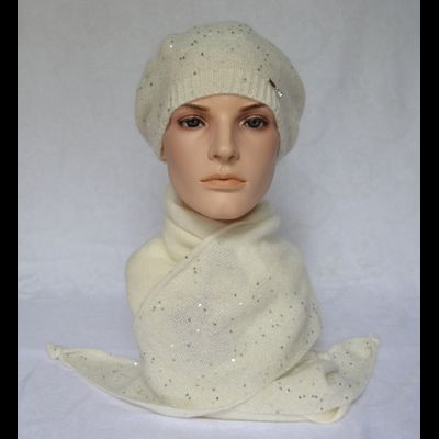 Белый женский берет тонкий с пайетками Vizio Италия 6943 BO