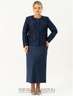 Модель: 4099.Нарядный женский комплект в синем цвете, состоящий из жакета и платья