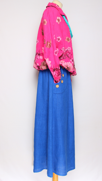 ЮБКА ЛЁН "ПУГОВИЦЫ НА КАРМАНАХ" электрик, зеленая, желтая  до р.54