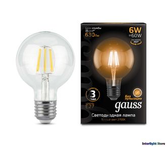 Gauss LED Filament G95 6w 827 E27