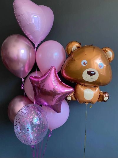 Сет из шаров с розовым котёнком для украшения выписки из роддома