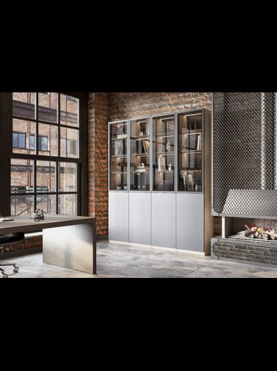 Этна шкаф Ш 57*100 Дуб эндгрей/Софт грей со стеклом