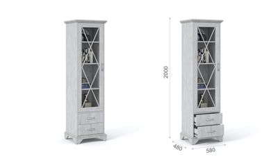 Пенал-витрина Лорена 1д 2ящ, бетон пайн белый