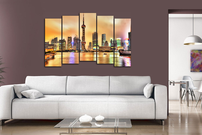 Модульная картина "Вечерний Шанхай"