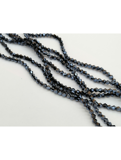 Бусины стеклянные граненые "Биконус", 3 мм, цвет черный с покрытием (605)