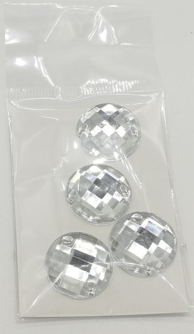 Стразы акриловые пришивные круглые 20 мм, цвет белый