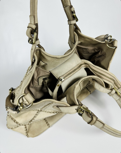 Женская сумка из натуральной винтажной кожи Vera Pelle цвет светло-бежевый арт.025890