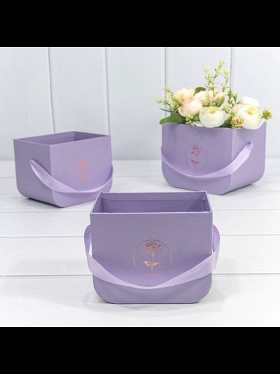 Коробка подарочная с закруг. дном (принт "Роза", сиреневая), 16,5*12*12,5см