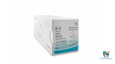 Мононить хирургическая WEGO PTFE USP 6-0, обратно-режущая игла 3/8 13 мм, 45 см (артикул Z63133-45) — нерассасывающийся шовный материал PTFE